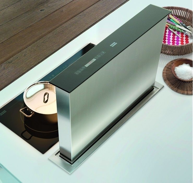 Кухонна витяжка Franke Downdraft FDW 908 IB XS (110.0365.588) нерж. сталь / чорне скло для монтажу в стільницю 110.0365.588 фото