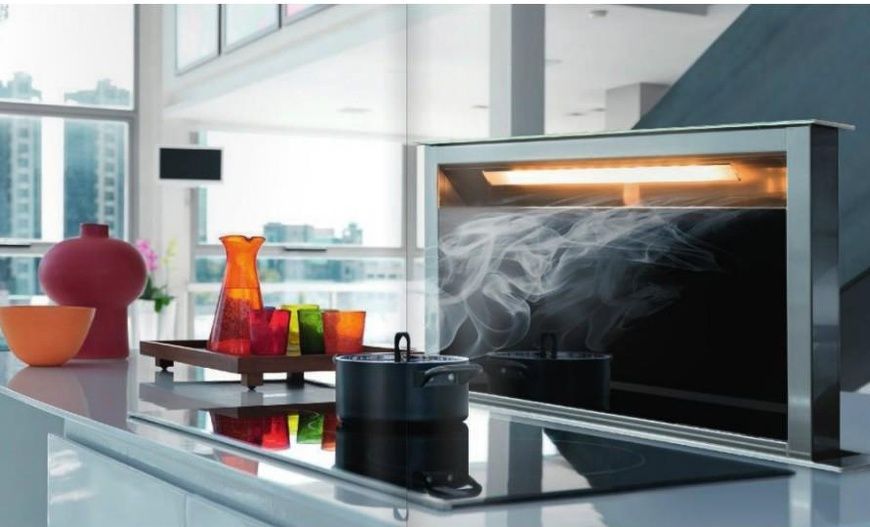 Кухонна витяжка Franke Downdraft FDW 908 IB XS (110.0365.588) нерж. сталь / чорне скло для монтажу в стільницю 110.0365.588 фото