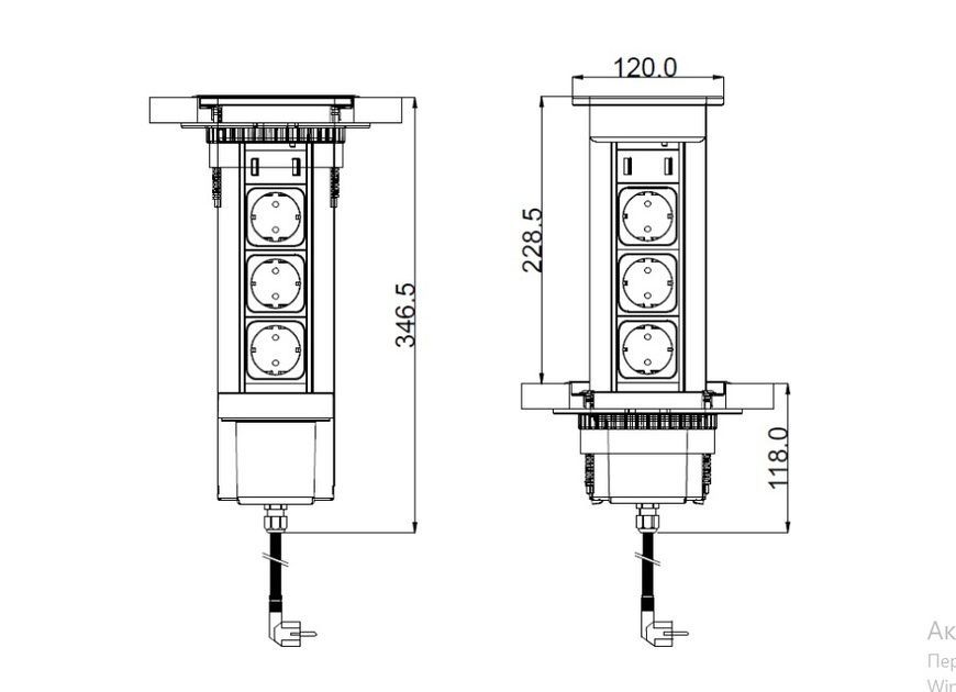 Висувний розетковий блок ASA VersaLux 3x220 2xUSB хром чорний 060.13F.00002 060.13F.00002 фото